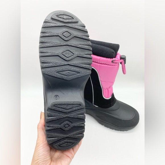 NWT-Totes Black n Pink Leather Fabric Upper All Weather Boot 6 - Picture 6 of 7